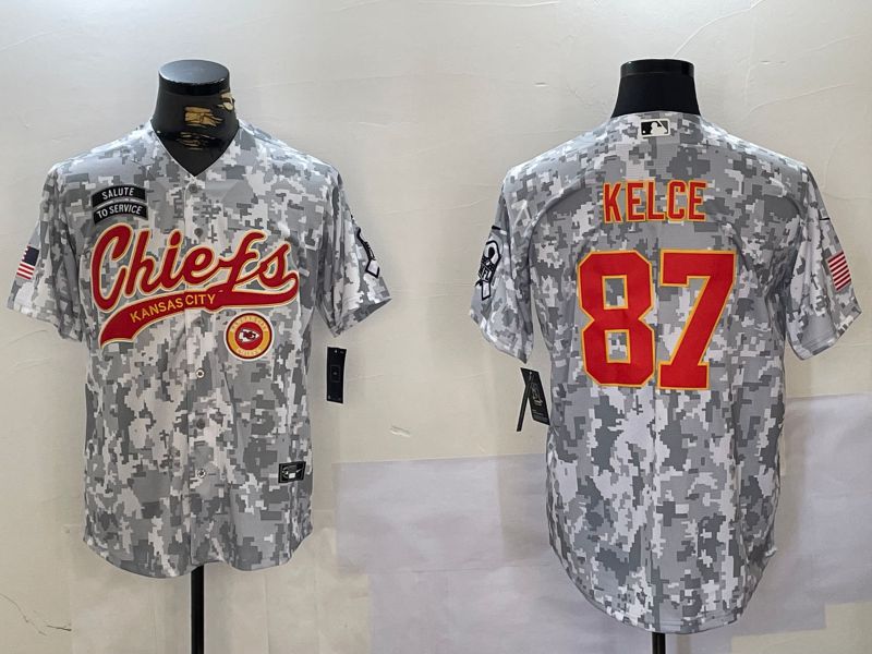 Men Kansas City Chiefs 87 Kelce Nike Arctic Camo 2024 Salute to Service Limited NFL Jersey style 2